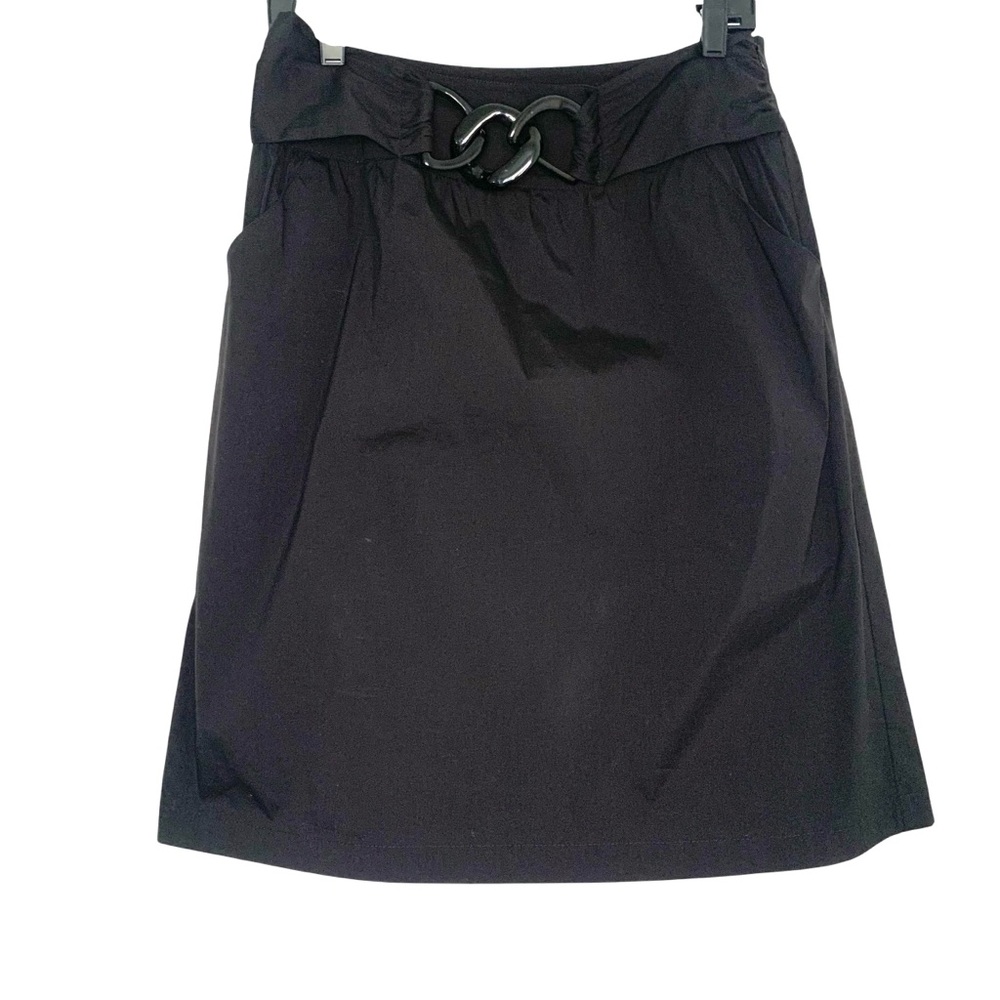 Lafayette 148 New York Black Size 6 Front Chain Detail Mini Skirt Quiet Luxury